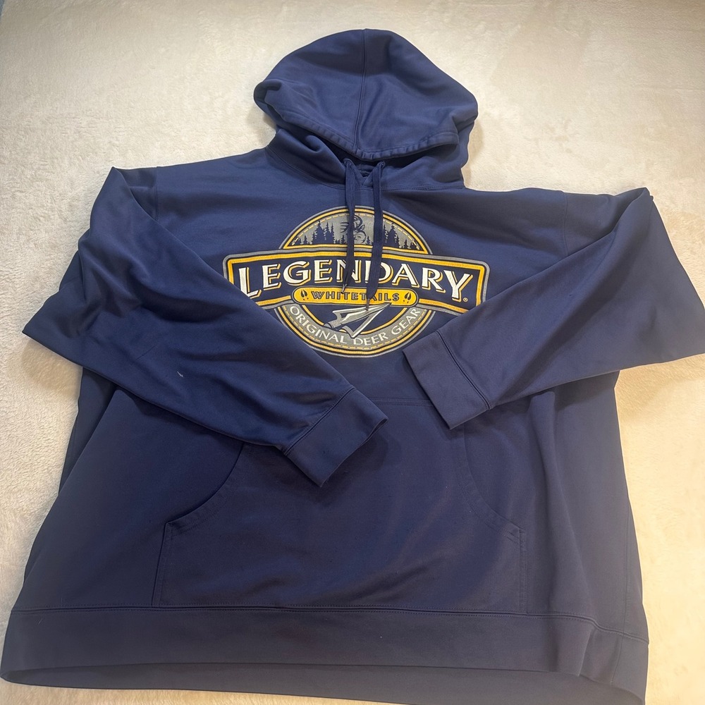 Legendary Whitetails Mens Navy Blue Graphic Logo Performance Hoodie Sweatshirt